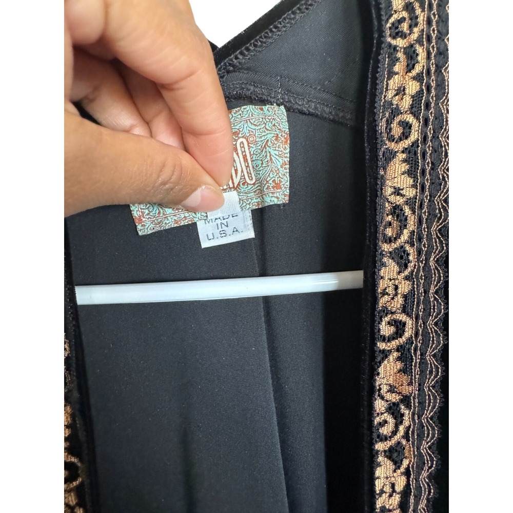 Silverado Black Velvet Kimono Jacket Gold Embroidered Boho Cardigan  L‎ j2 - Picture 5 of 8